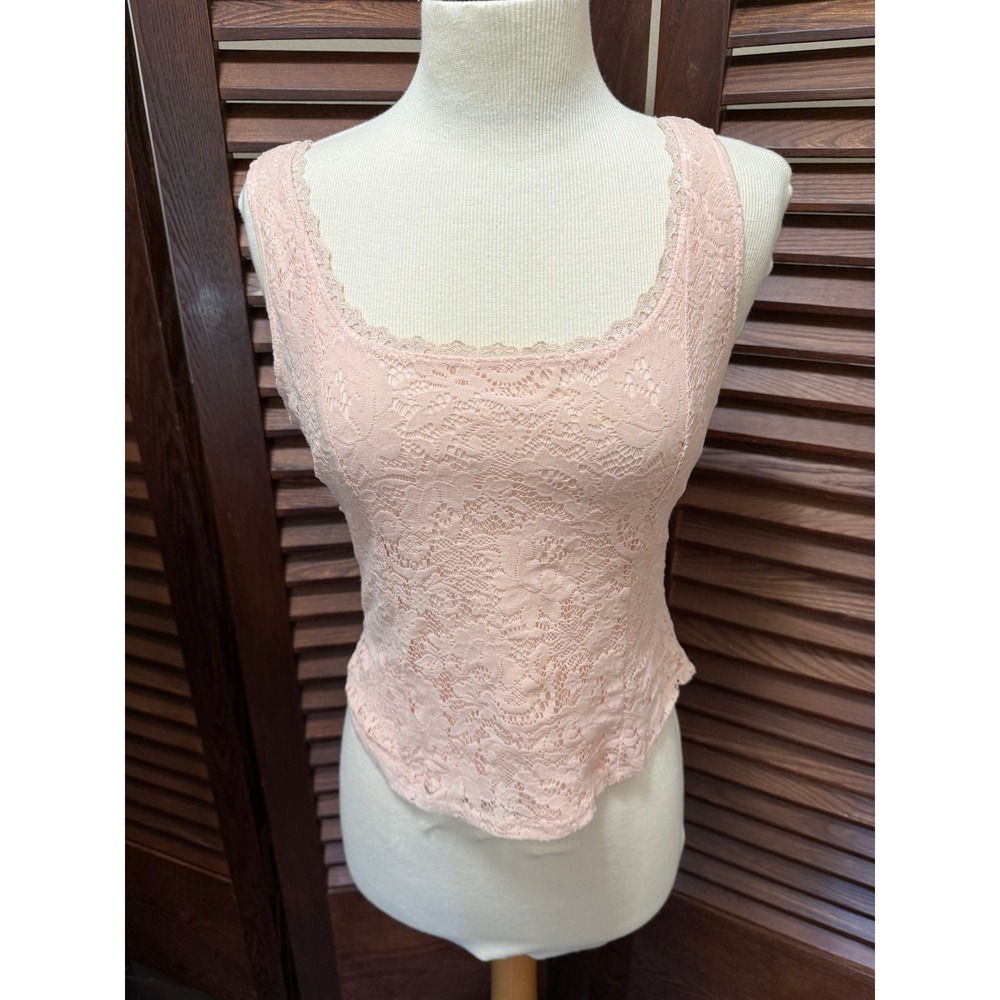 Nine West Pink Floral Lace Sleeveless Top Scalloped Neckline Small